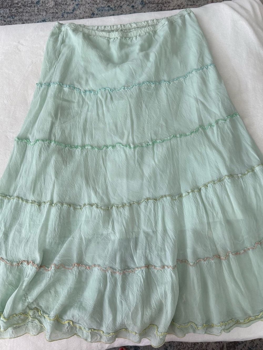 Johnny Was Skirt Women Large Green Maxi A-Line Tiered Embroidered Peasant E06